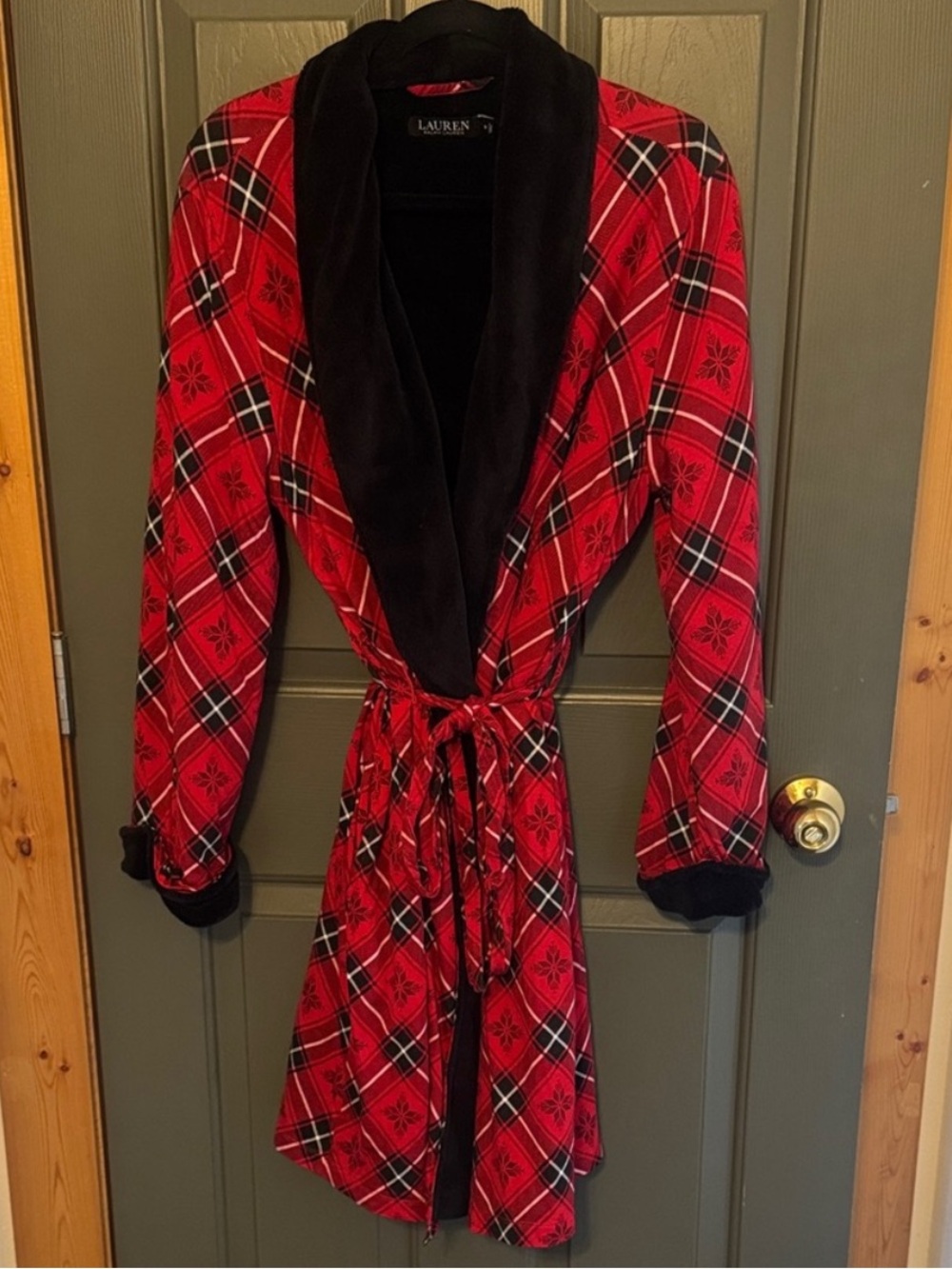 Lauren Ralph Lauren Black Label Plaid Argyle Robe M Plush Shawl Collar